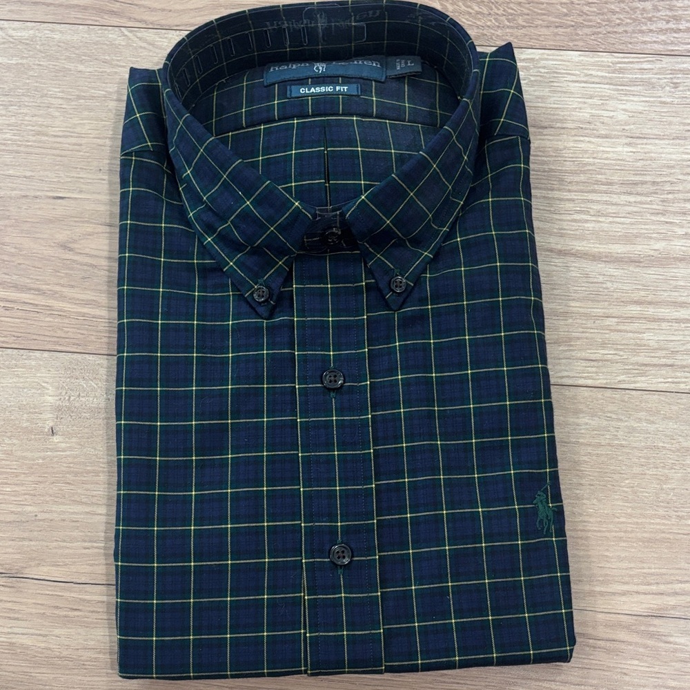 Classic Fit Navy Plaid Button-Down Shirt